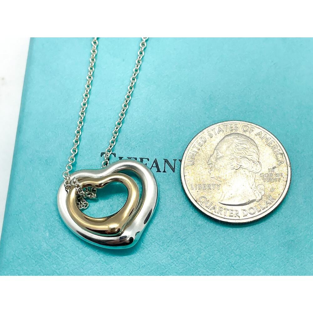 LARGE Tiffany & Co Elsa Peretti Double Open Heart Pendant Necklace 18k & Silver - Picture 8 of 13